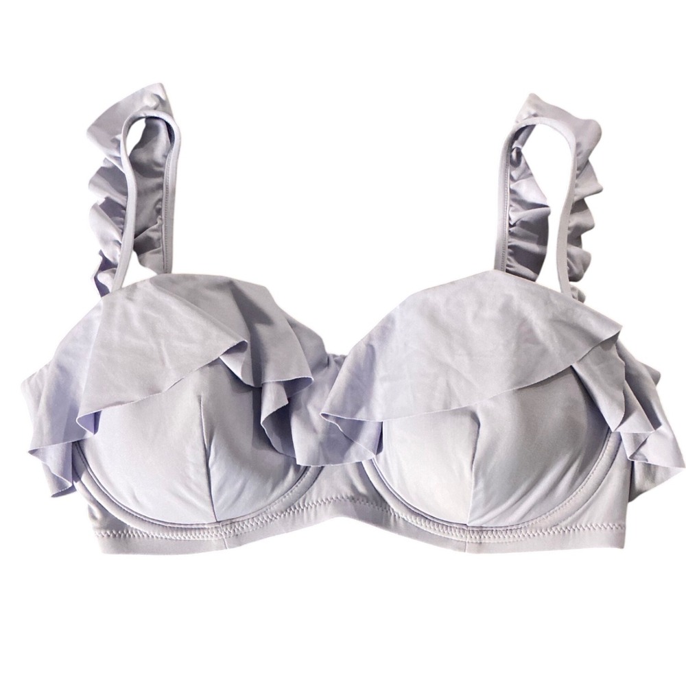 J.Crew Lavender Ruffle Underwire Bikini Top 34D Purple Swimsuit Bra Strap